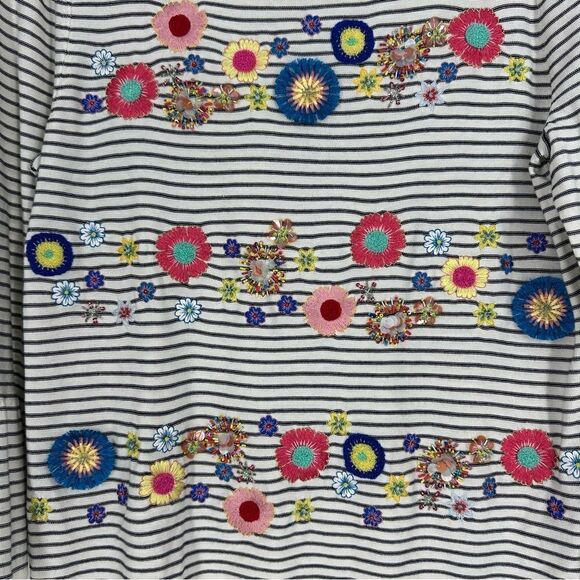 TALBOTS Floral Row Crewneck Stripes Embroidered Floral Sweater Multi-color Sz M - Picture 4 of 7